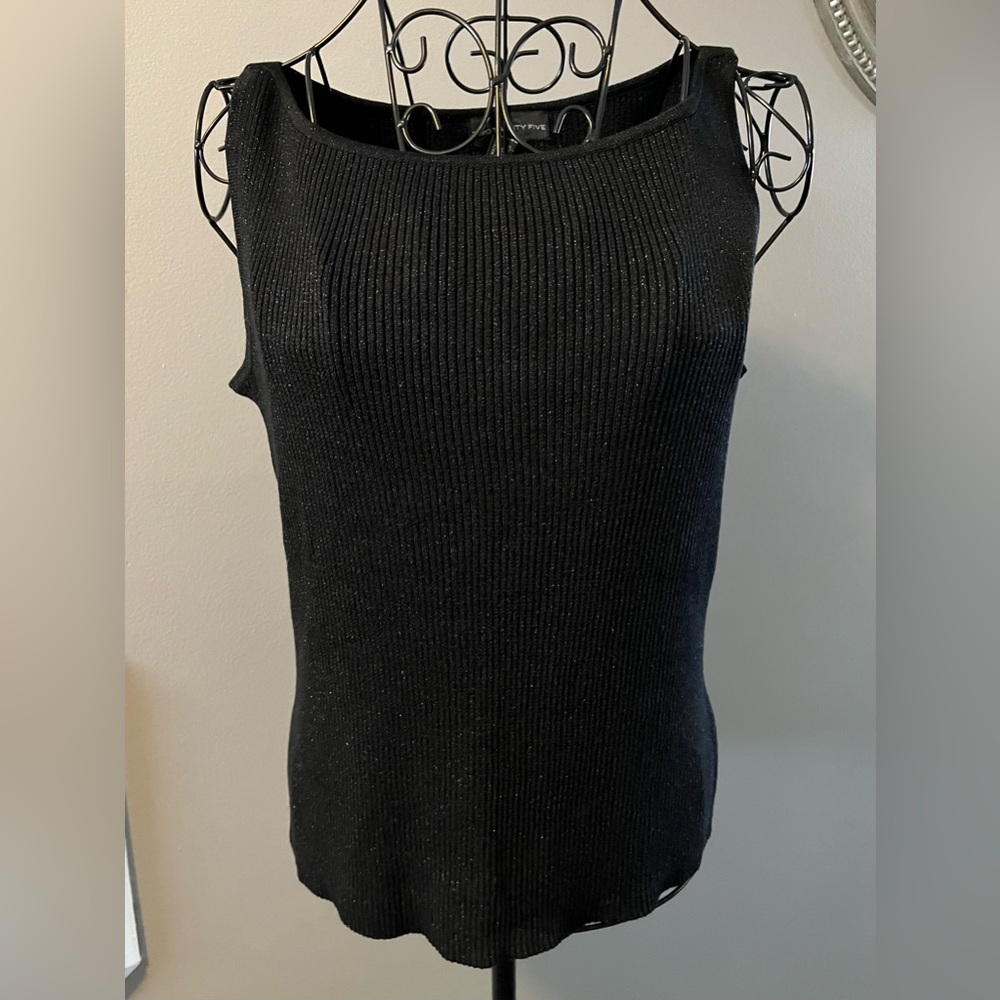 Elegant Vintage Sparkle Black Ribbed Silk & Lurex Women's Sleeveless Dress Top
